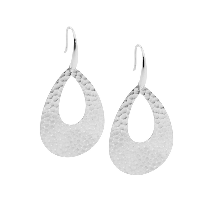 Stainless Steel Hammered Open Tear Drop Earrings