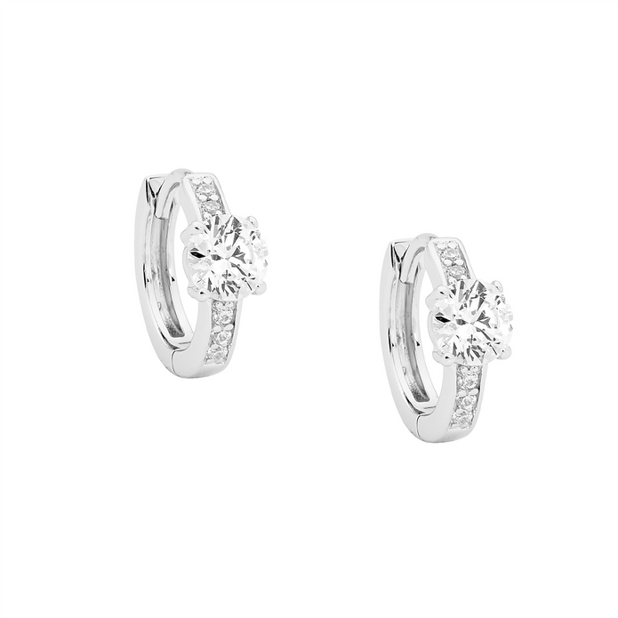 Ellani Sterling Silver Cz 13mm Hoop Earrings