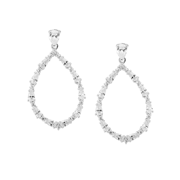 Ellani Sterling Silver 38mm Open Tear Cz Drop Earrings