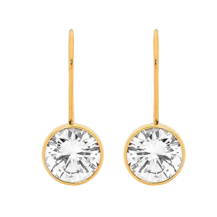 Ellani Stainless Steel Gp Cz Bezel Drop Earrings