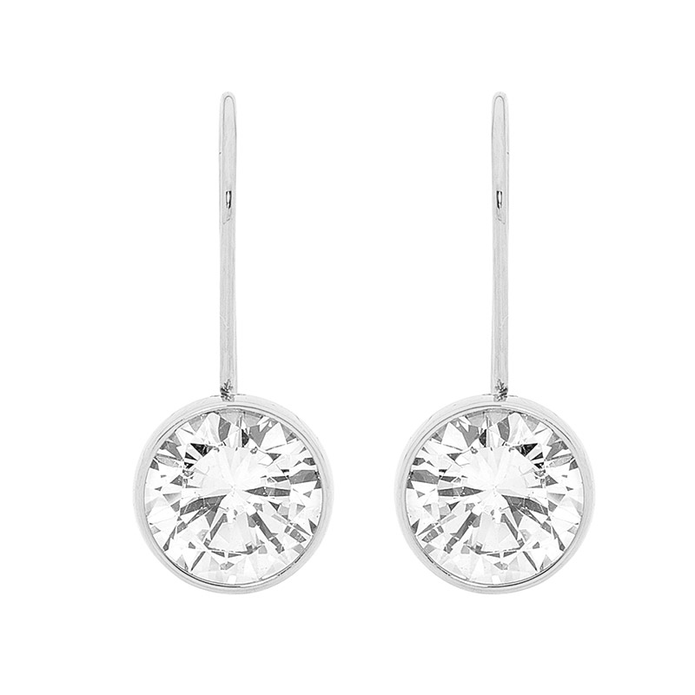 Ellani Stainless Steel Cz Bezel Drop Earrings
