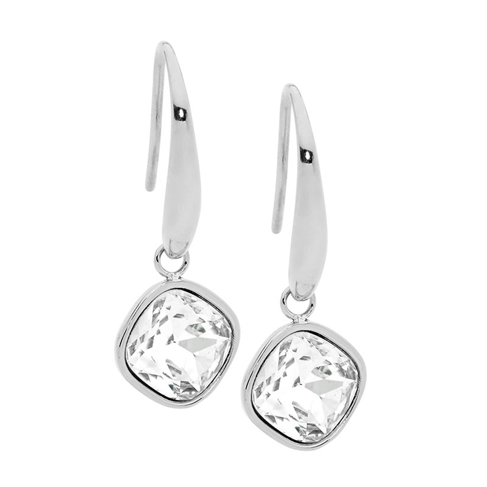 Ellani Stainless Steel Square Glass Drop Earrings