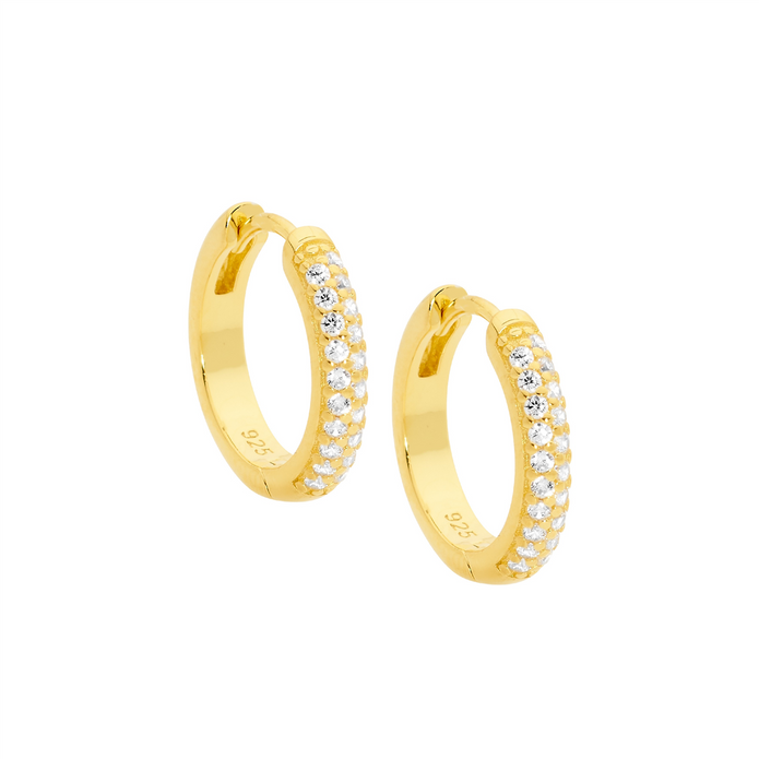 Ellani Sterling Silver Gp Cz 16mm Hoop Earrings