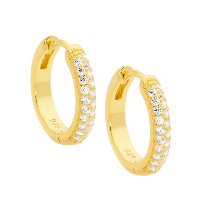 Ellani Sterling Silver Gp Cz 16mm Hoop Earrings