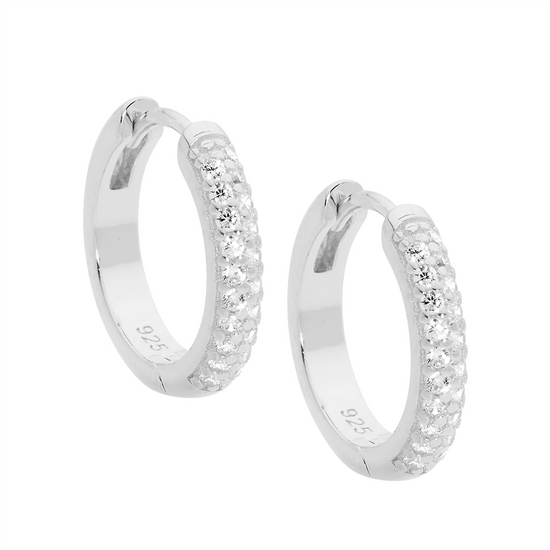 Ellani Sterling Silver Cz 16mm Hoop Earrings