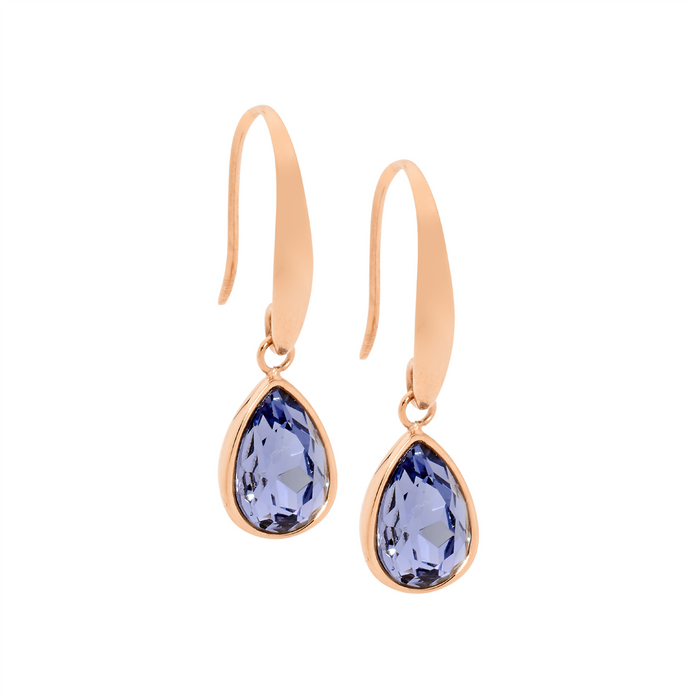 Ellani Stainless Steel Tear Drop Amethyst Glass Rgp Earrings