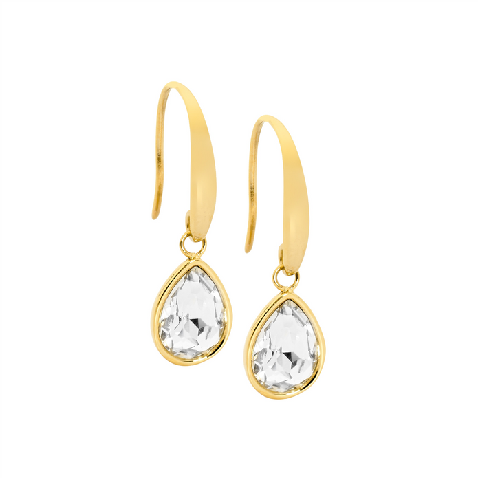 Ellani Stainless Steel Gp Glass Tear Drop Earrings