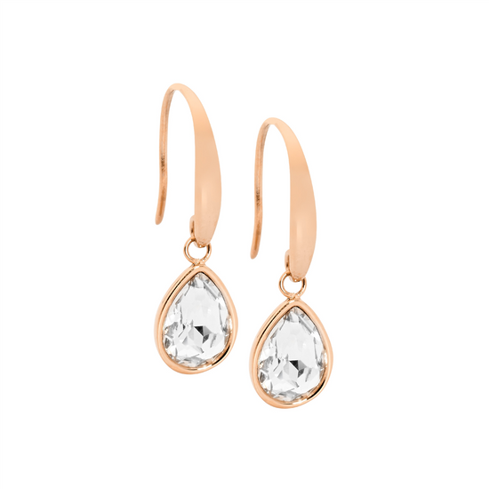 Stainless Steel Rgp Glass Tear Drop Earrings