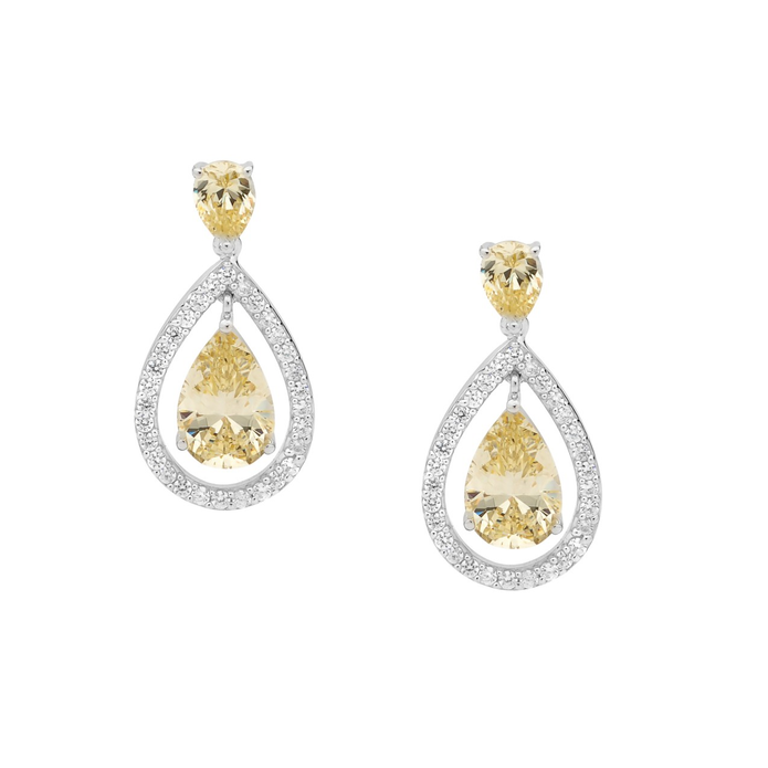 Ellani Sterling Silver Cz Pear Drop Earrings