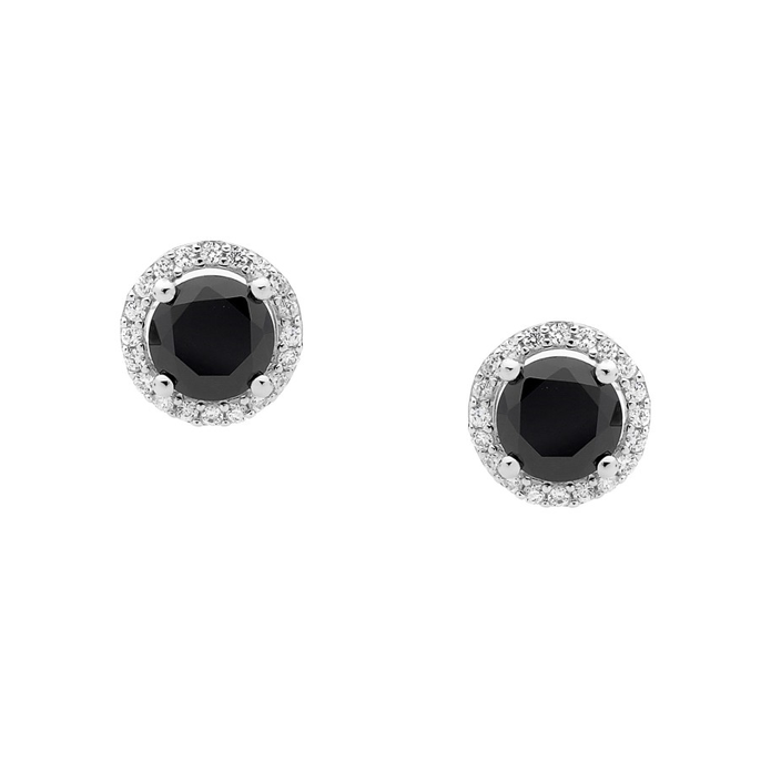 Ellani Sterling Silver Cz Solitaire Stud Earrings