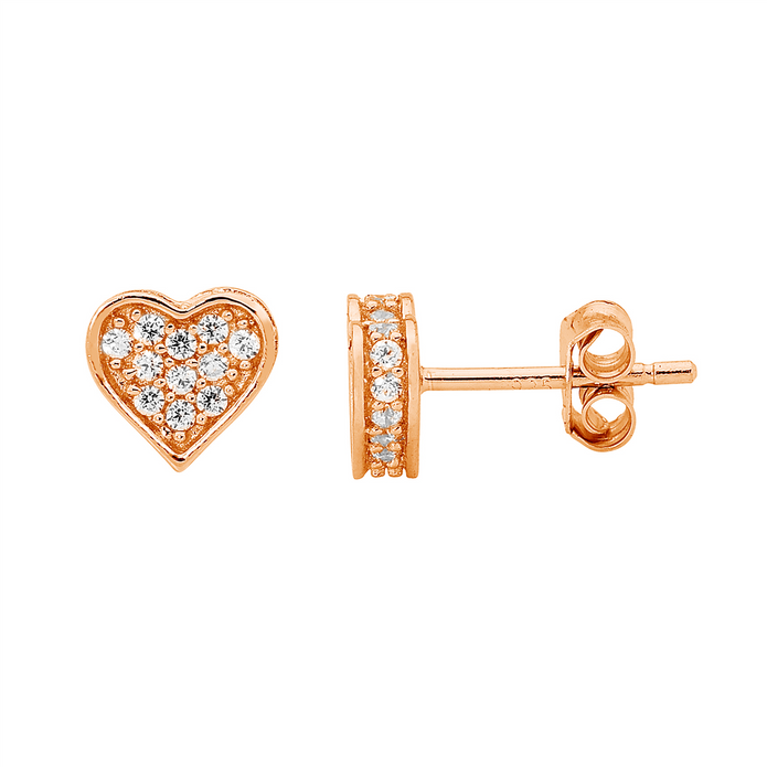 Ellani Sterling Silver Cz Pave Flat Heart Rgp Stud Earrings