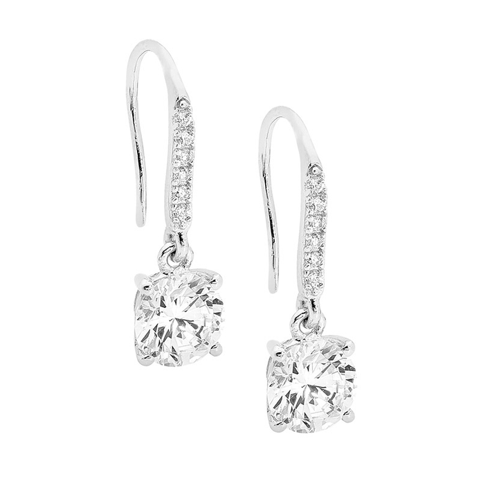 Ellani Sterling Silver Cz Drop Earrings
