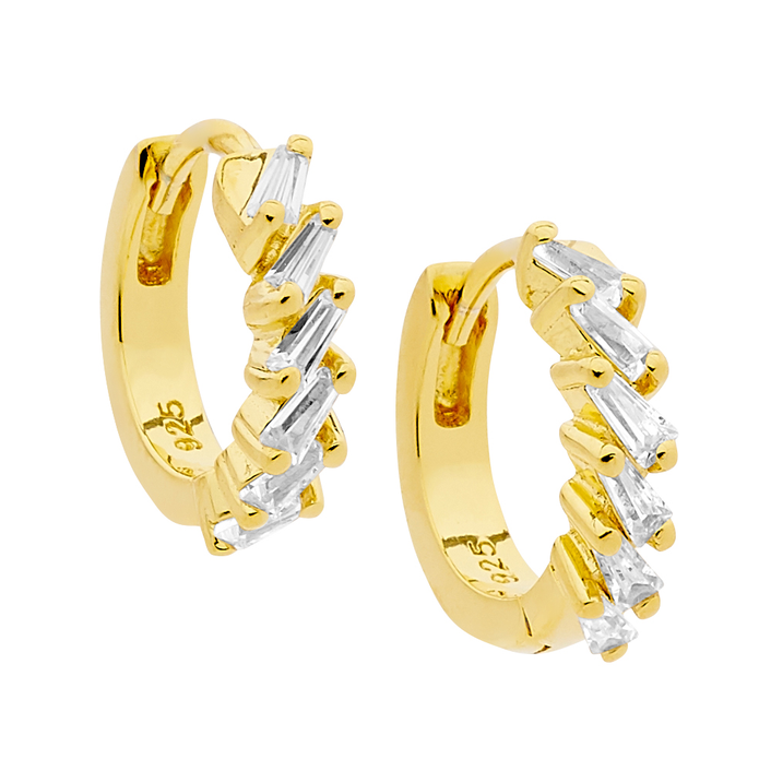Ellani Sterling Silver Cz 13mm Gp Hoop Earrings