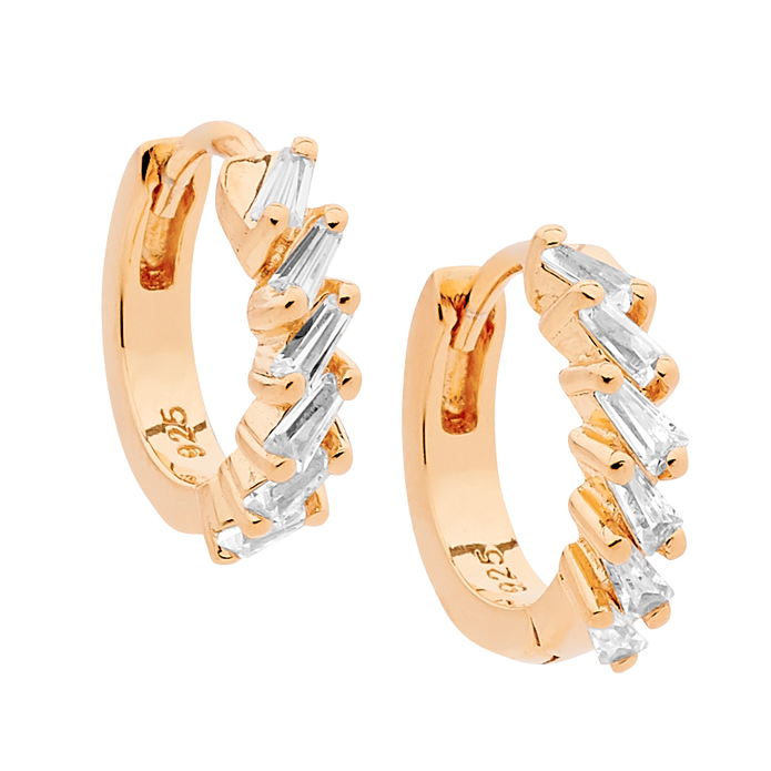 Ellani Sterling Silver Cz 13mm Rgp Hoop Earrings