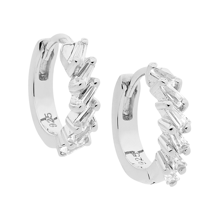 Ellani Sterling Silver Cz 13mm Hoop Earrings 2