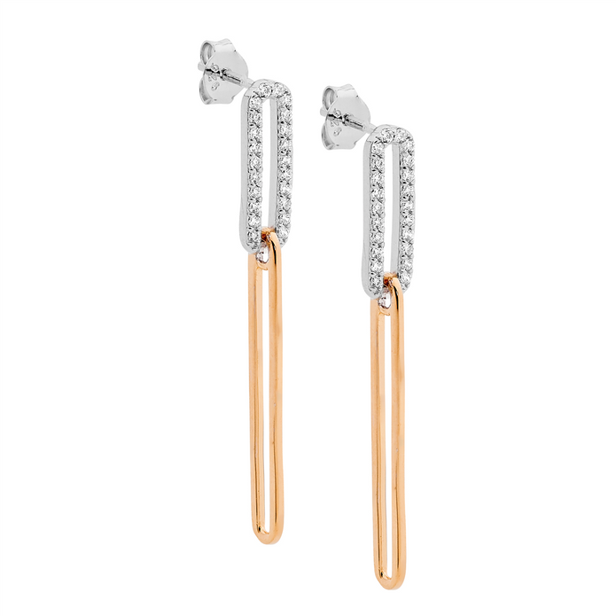Ellani Sterling Silver Cz Open Oval Link Rgp Drop Earrings
