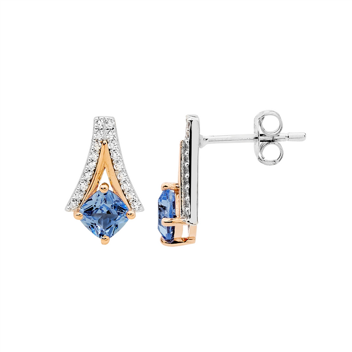 Ellani Sterling Silver Cz V Rgp Stud Earrings