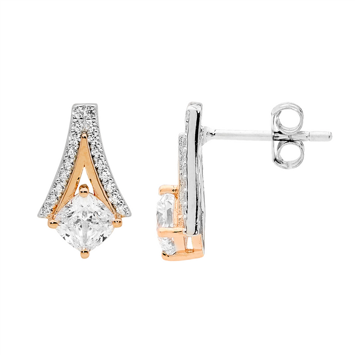 Ellani Sterling Silver Cz V Rgp Stud Earrings 2