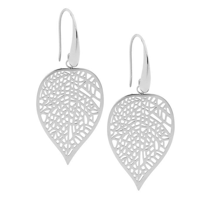 Ellani Stainless Steel Leaf Drop Earrings