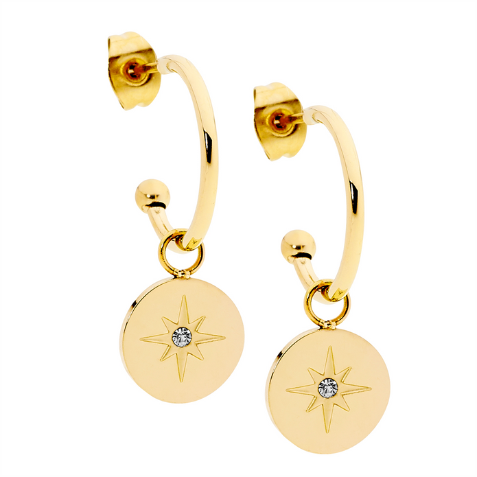Ellani Stainless Steel 16mm Hoop With Star Disk Gp Earrings