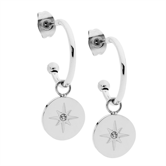 Ellani Stainless Steel 16mm Hoop With Star Disk Earrings