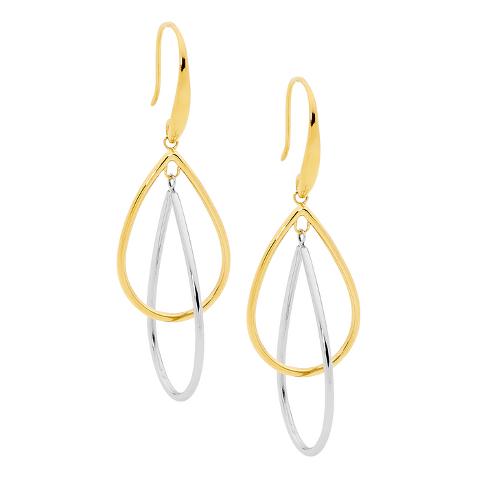 Ellani Stainless Steel Gp Double Tear Drop Earrings