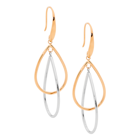 Stainless Steel Rgp Double Tear Drop Earrings