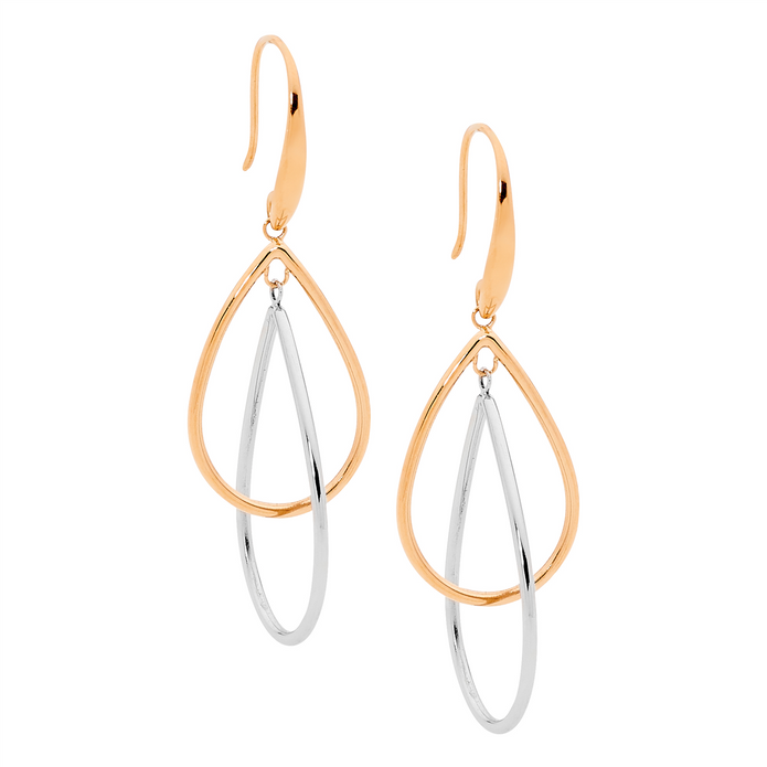 Stainless Steel Rgp Double Tear Drop Earrings