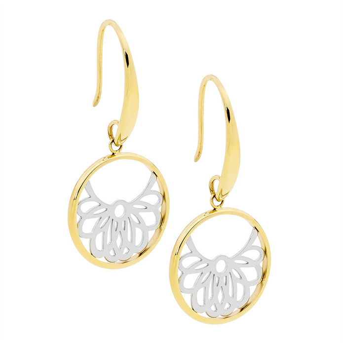 Ellani Stainless Steel Circle Filigree Gp Drop Earrings