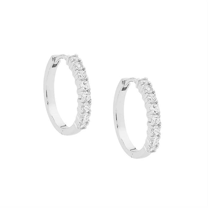 Ellani Sterling Silver Cz 20mm Hoop Earrings