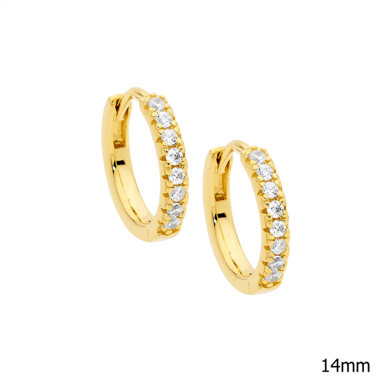 Ellani Sterling Silver 14mm Gp Cz Hoop Earrings
