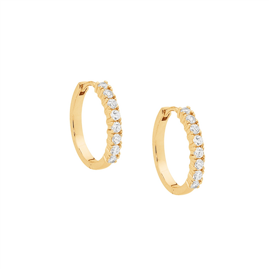 Ellani Sterling Silver Cz 15mm Gp Hoop Earrings