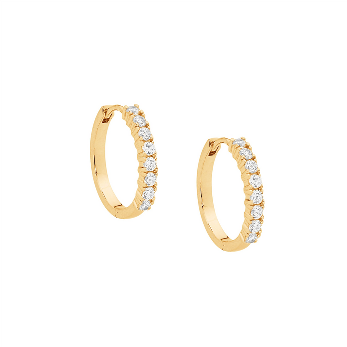 Ellani Sterling Silver Cz 15mm Gp Hoop Earrings