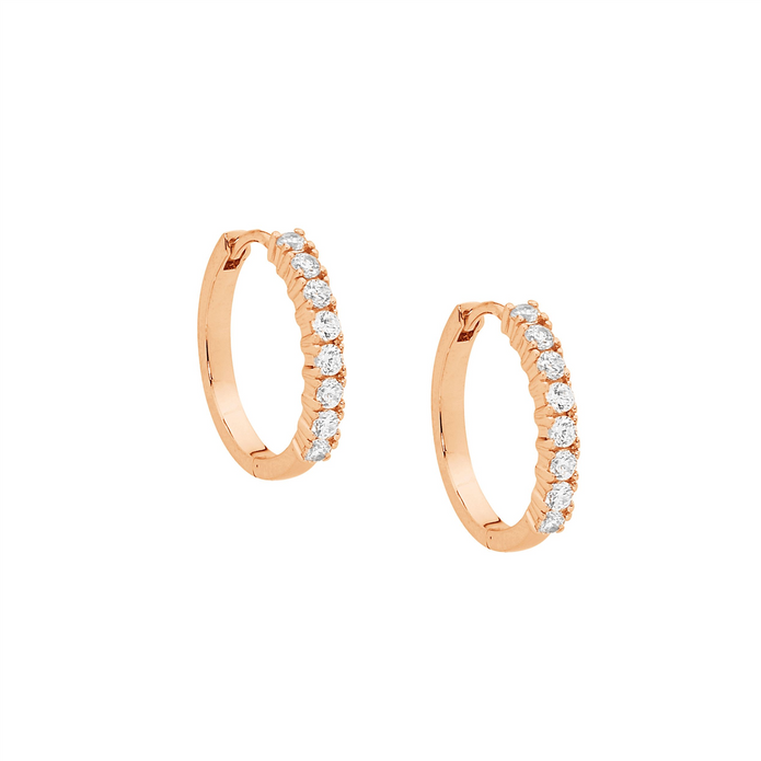 Ellani Sterling Silver Cz 15mm Rgp Hoop Earrings