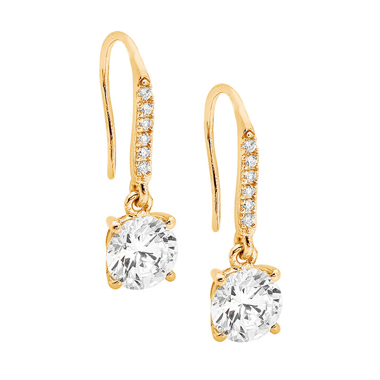 Ellani Sterling Silver Cz Gp Drop Earrings