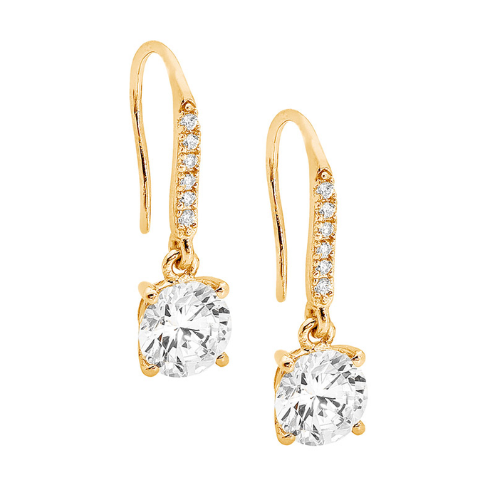 Ellani Sterling Silver Cz Gp Drop Earrings