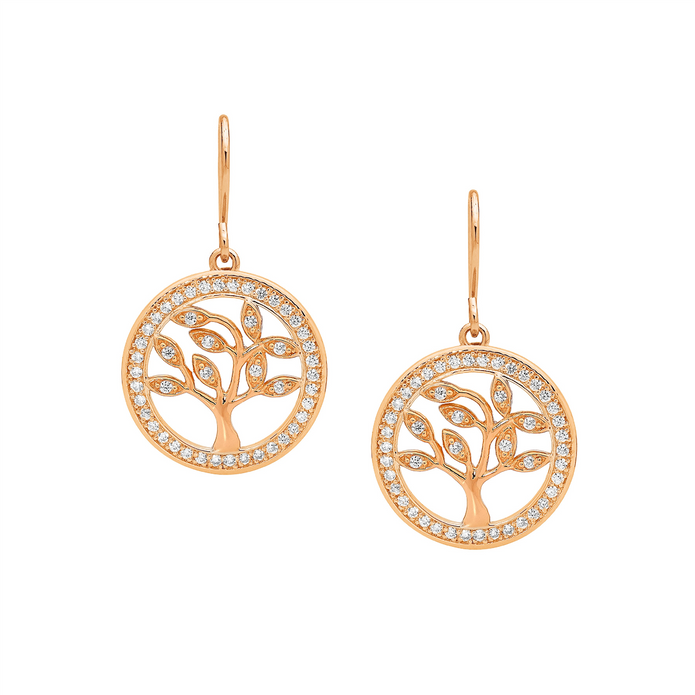 Ellani Sterling Silver Cz 'tree Of Life' Drop Earrings