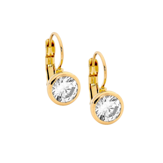 Ellani Stainless Steel Cz Gp Drop Earrings