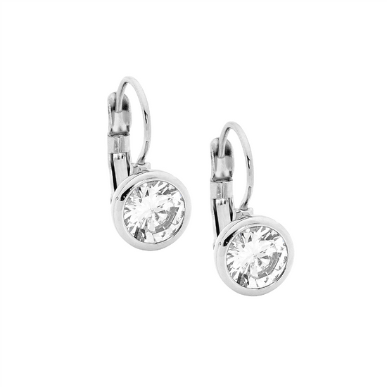 Ellani Stainless Steel Cz Drop Earrings