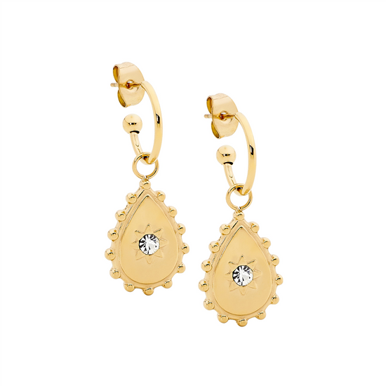 Ellani Stainless Steel 12mm Hoop Cz Gp Drop Earrings