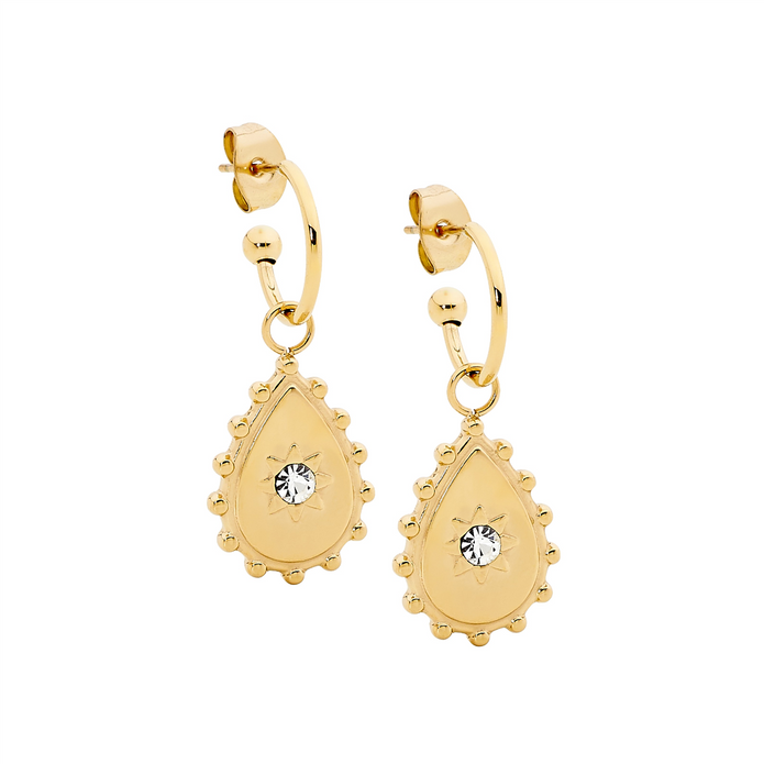 Ellani Stainless Steel 12mm Hoop Cz Gp Drop Earrings