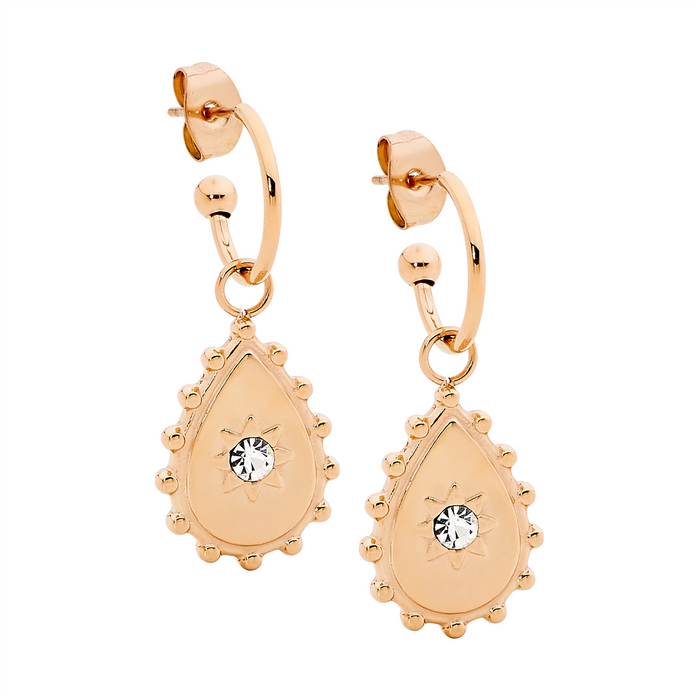 Ellani Stainless Steel 12mm Hoop Cz Rgp Drop Earrings