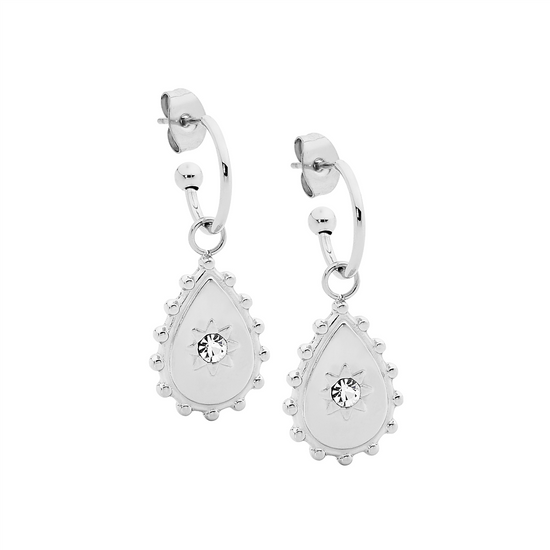 Ellani Stainless Steel 12mm Hoop Cz Drop Earrings