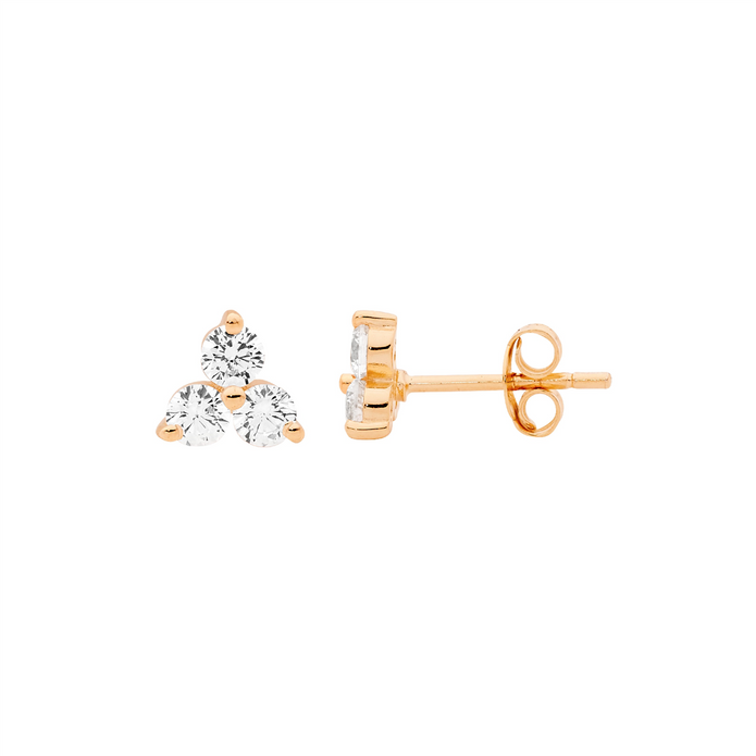 Ellani E563r Ellani Sterling Silver Rose Gold Plated 3x3mm White Cz Stud Earrings.