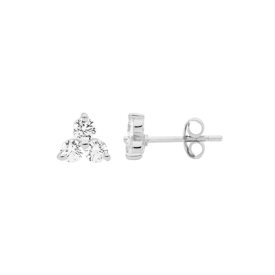 Ellani Sterling Silver Cz Stud Earrings 3