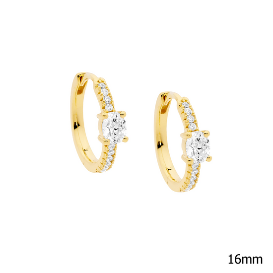 Ellani Sterling Silver 16mm Gp Cz Hoop Earrings