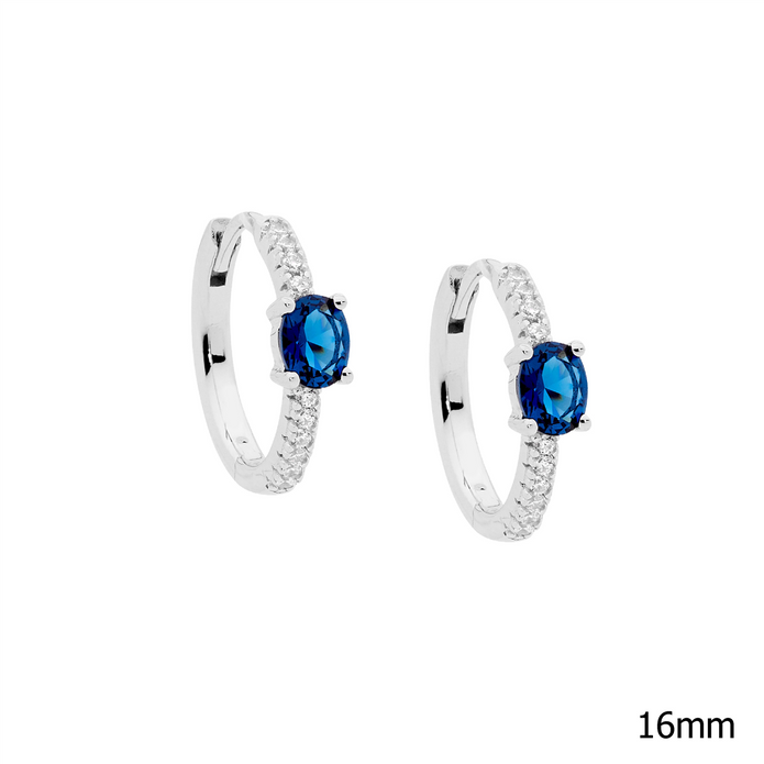 Ellani Sterling Silver White And Blue Cz Hoop Earrings