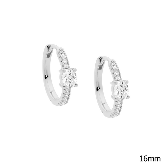 Ellani Sterling Silver 16mm Cz Hoop Earrings