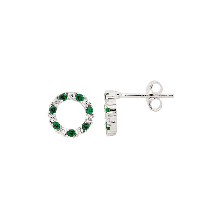 Ellani Sterling Silver 9mm Cz Open Circle Stud Earrings 2