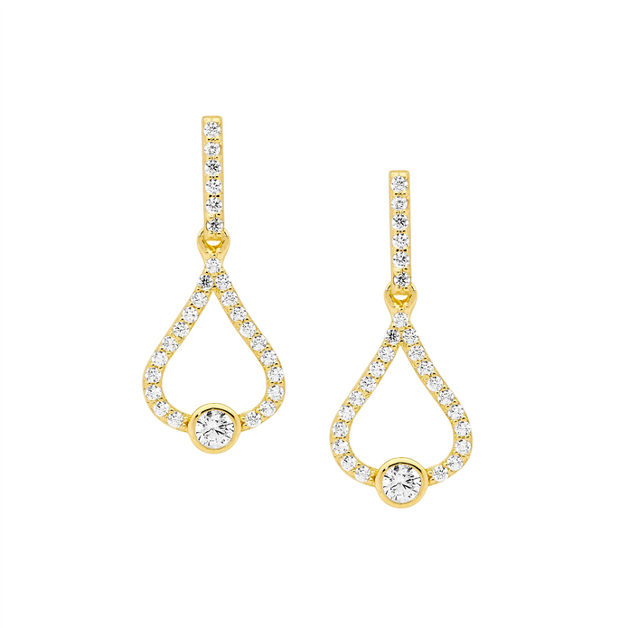 Ellani Sterling Silver Gp Cz Open Tear Drop Earrings